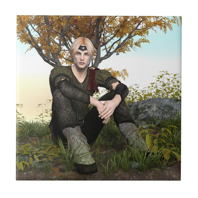 Mediaeval Forest Prince Fantasy Portrait Ceramic Tile (Front)