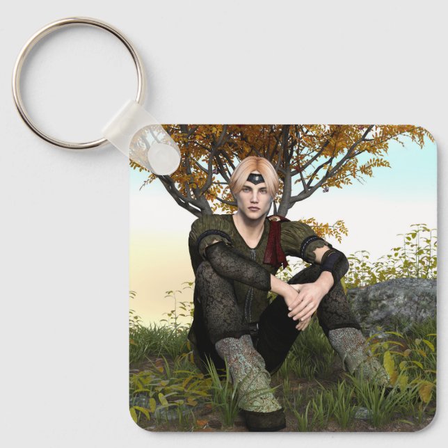 Mediaeval Forest Prince Fantasy Portrait Key Ring (Front)