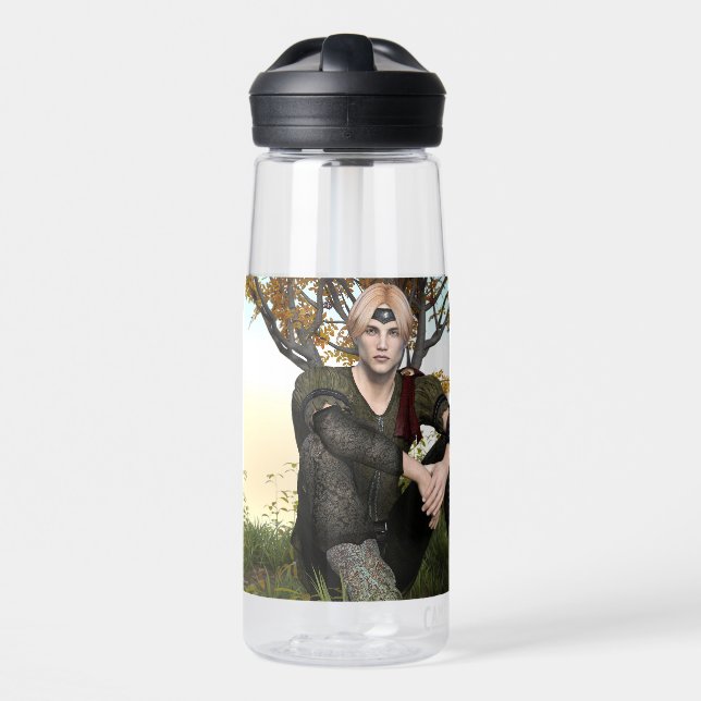 Mediaeval Forest Prince Fantasy Portrait Water Bottle (Front)