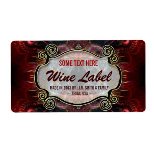 Mediaeval Fractals Gold Black & Red Wine Labels