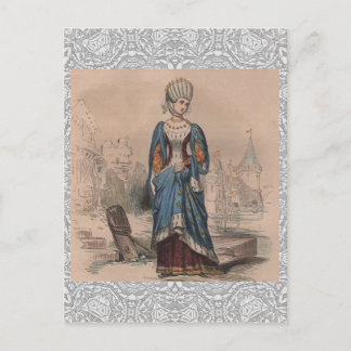 Mediaeval French fashion noble lady costume lace Postcard