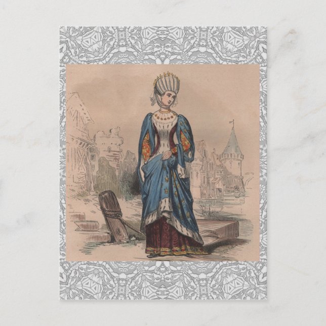 Mediaeval French fashion noble lady costume lace Postcard (Front)