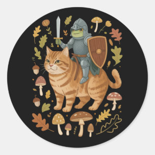 Mediaeval Frog on Orange Cat Goblincore Weird Stuf Classic Round Sticker