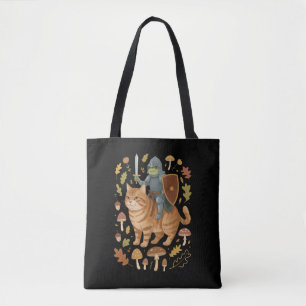 Mediaeval Frog on Orange Cat Goblincore Weird Stuf Tote Bag