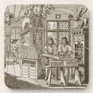 Mediaeval German printing press (engraving) Coaster