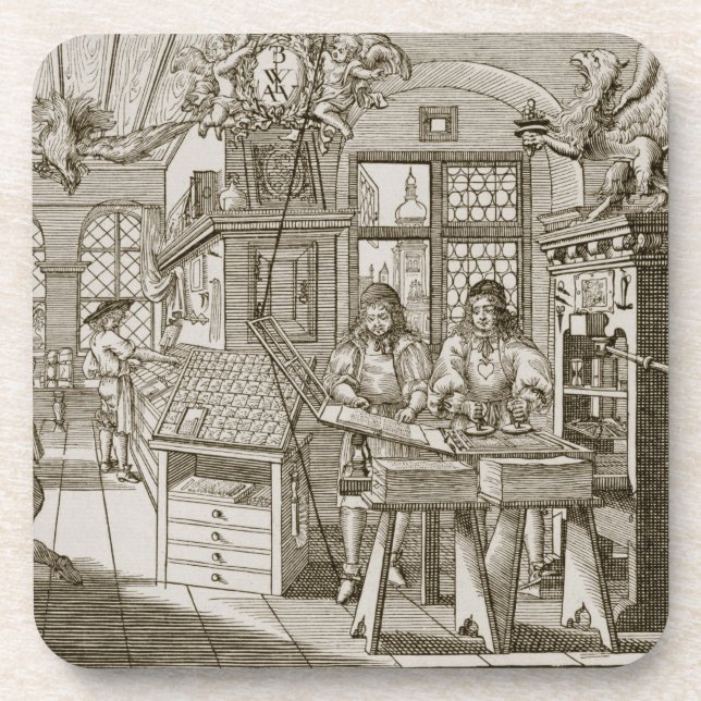 Mediaeval German printing press (engraving) Coaster (Front)