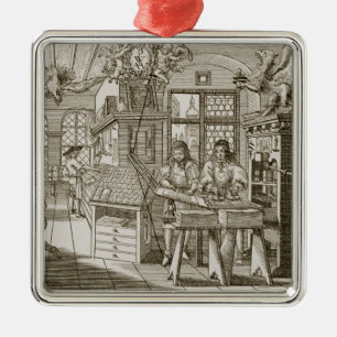 Mediaeval German printing press (engraving) Metal Ornament