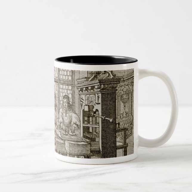 Mediaeval German printing press (engraving) Two-Tone Coffee Mug (Right)