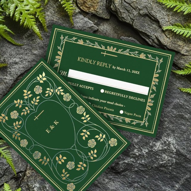 Mediaeval Gold Floral Hearts and Sword Wedding RSV Enclosure Card (Creator Uploaded)