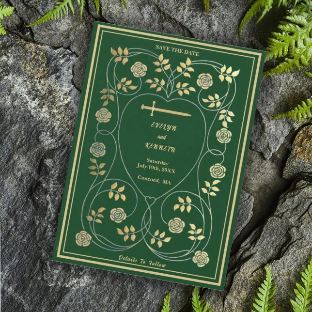 Mediaeval Gold Floral Hearts and Sword Wedding Save The Date (Creator Uploaded)