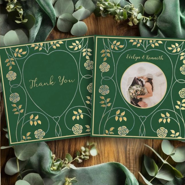 Mediaeval Gold Floral Hearts and Sword with Photo  Thank You Card (Creator Uploaded)