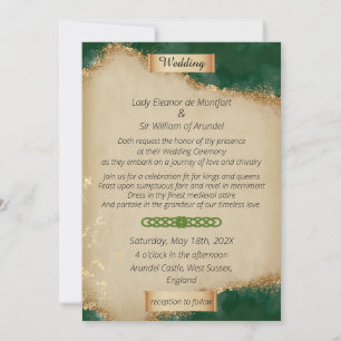 Mediaeval Gold Green Agate Parchment Wedding Invitation