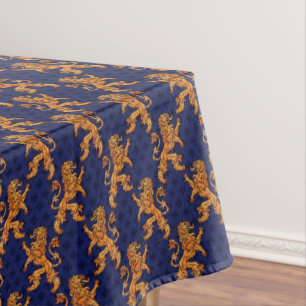 Mediaeval Gold Lion Blue Fleur de Lis Tablecloth