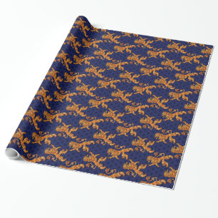 Mediaeval Gold Lion Blue Fleur de Lis Wrapping Paper