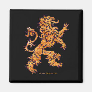 Mediaeval Gold Lion on Black Magnet