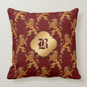 Mediaeval Gold Lion Red Fleur de Lis Cushion