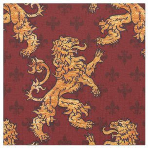 Mediaeval Gold Lion Red Fleur de Lis Fabric