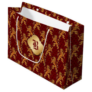 Mediaeval Gold Lion Red Fleur de Lis Large Gift Bag
