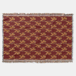 Mediaeval Gold Lion Red Fleur de Lis Throw Blanket