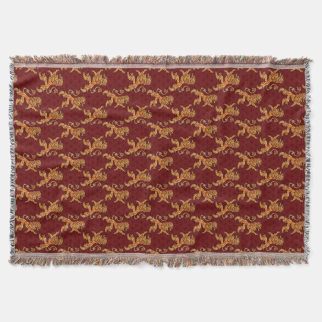 Mediaeval Gold Lion Red Fleur de Lis Throw Blanket (Front)