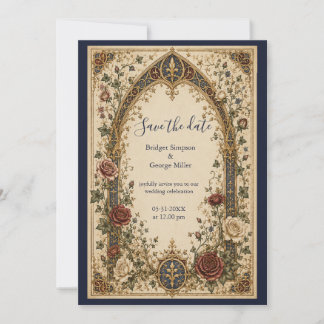 Mediaeval Gothic Botanical Arch Floral Wedding Invitation