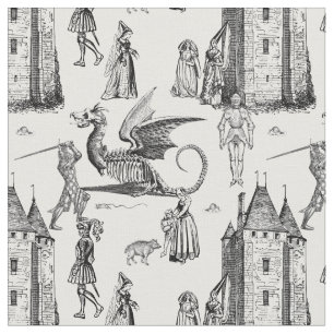 mediaeval gothic dragon knight skeleton toile fabric