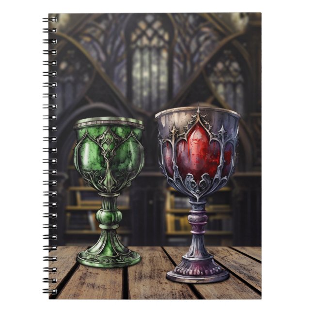 Mediaeval Gothic Green Red Goblet Castle Library Notebook (Front)