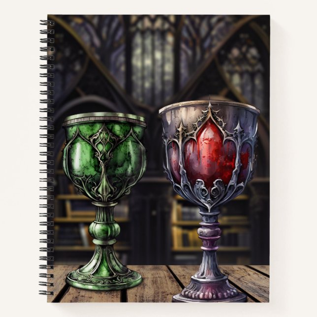 Mediaeval Gothic Green Red Goblet Castle Library Notebook (Front)
