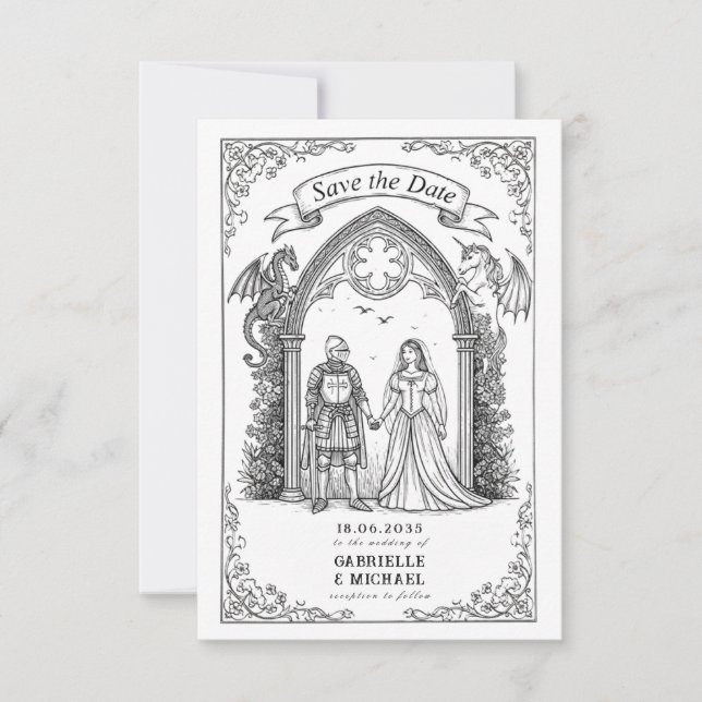Mediaeval Gothic Knight Bride Groom Save The Date (Front)