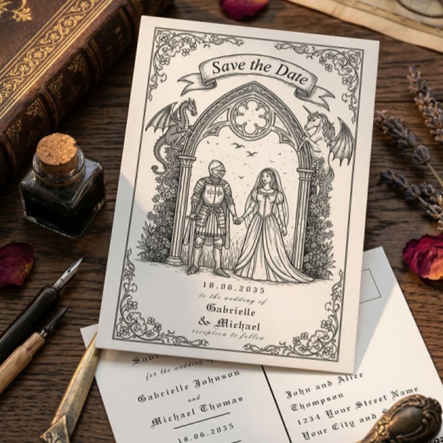 Mediaeval Gothic Knight Bride Groom Save The Date Postcard (Creator Uploaded)