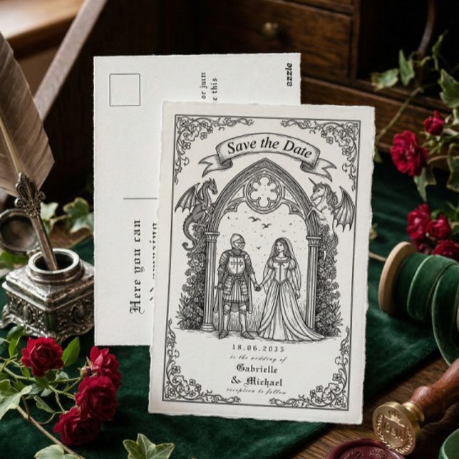 Mediaeval Gothic Knight Bride Groom Save The Date Postcard (Creator Uploaded)
