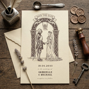 Mediaeval Gothic Knight  Sepia Wedding Save The Date