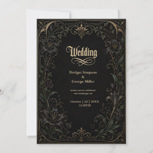 mediaeval Gothic Lily Ivy Gold Wedding Invitation