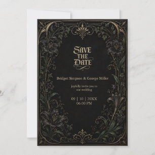 mediaeval Gothic Lily Ivy Gold Wedding Invitation