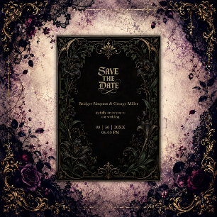 mediaeval Gothic Lily Ivy Gold Wedding Invitation