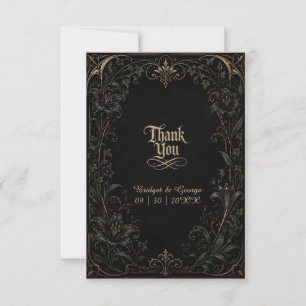 mediaeval Gothic Lily Ivy Gold Wedding Thank You Card