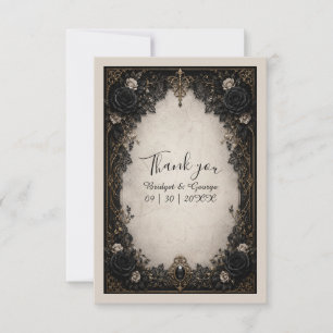 Mediaeval Gothic Noir Black Rose Wedding Thank You Card