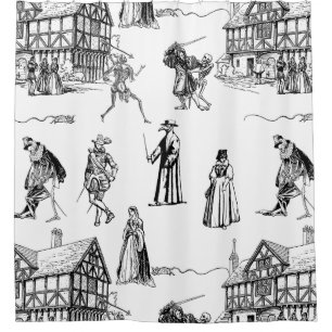 mediaeval gothic plague doctor skeleton toile shower curtain