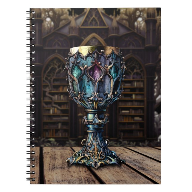 Mediaeval Gothic Purple Blue Goblet Castle Library Notebook (Front)
