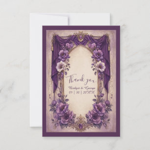Mediaeval Gothic Purple Draped Arch Wedding Thank You Card