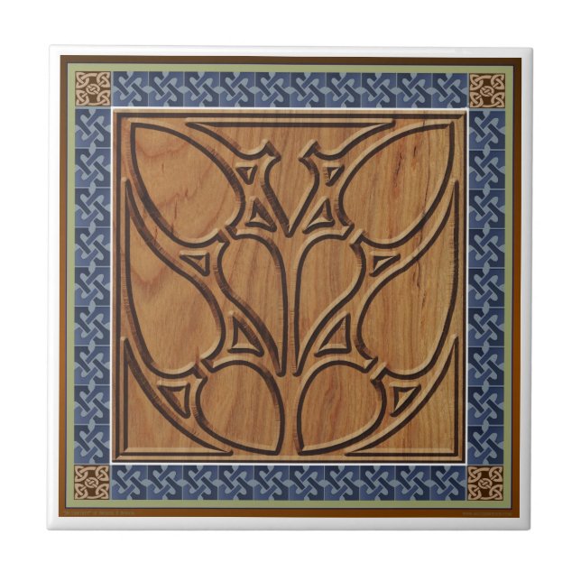 Mediaeval Gothic Square with Celtic Border Tile (Front)