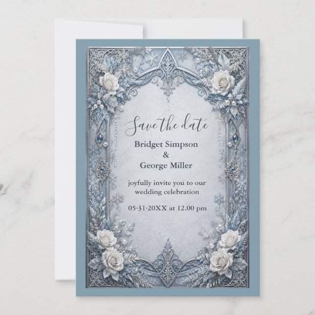 Mediaeval Gothic Winter Ice Silver Wedding Invitation (Front)