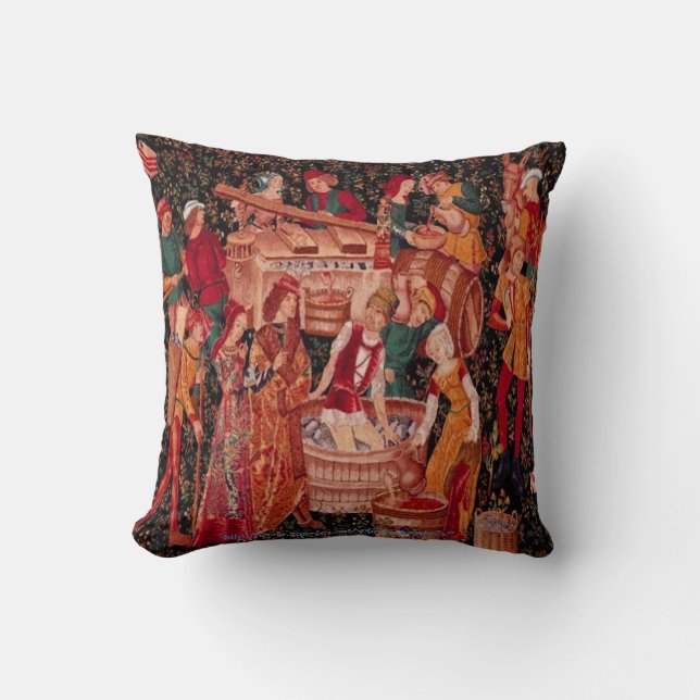 " Mediaeval Grape Harvest Wall Tapestry" Cushion (Front)