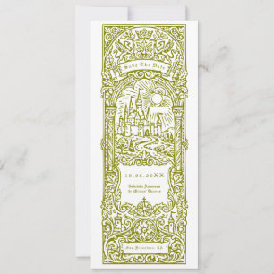 Mediaeval Green Wedding Bookmark Save The Date Invitation