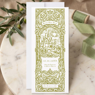 Mediaeval Green Wedding Bookmark Save The Date Invitation
