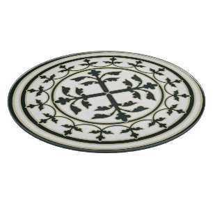 Mediaeval Green White Beige Wreath Leaves Cutting Board