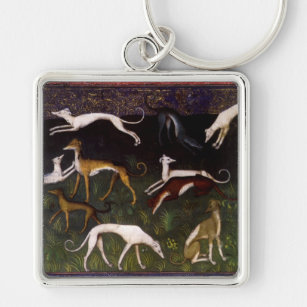 Mediaeval Greyhound Dogs in the Deep Woods Key Ring