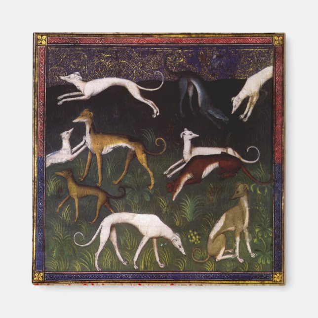 Mediaeval Greyhound Dogs in the Woods Magnet (Front)