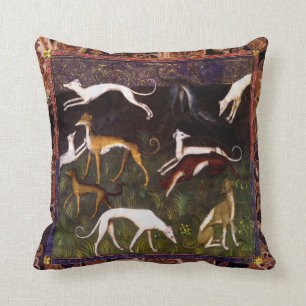 Mediaeval Greyhound Dogs on Paisley Cushion