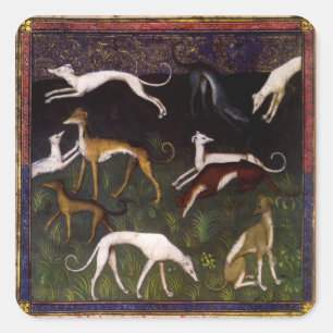 Mediaeval Greyhounds Fine Art Animals Square Sticker